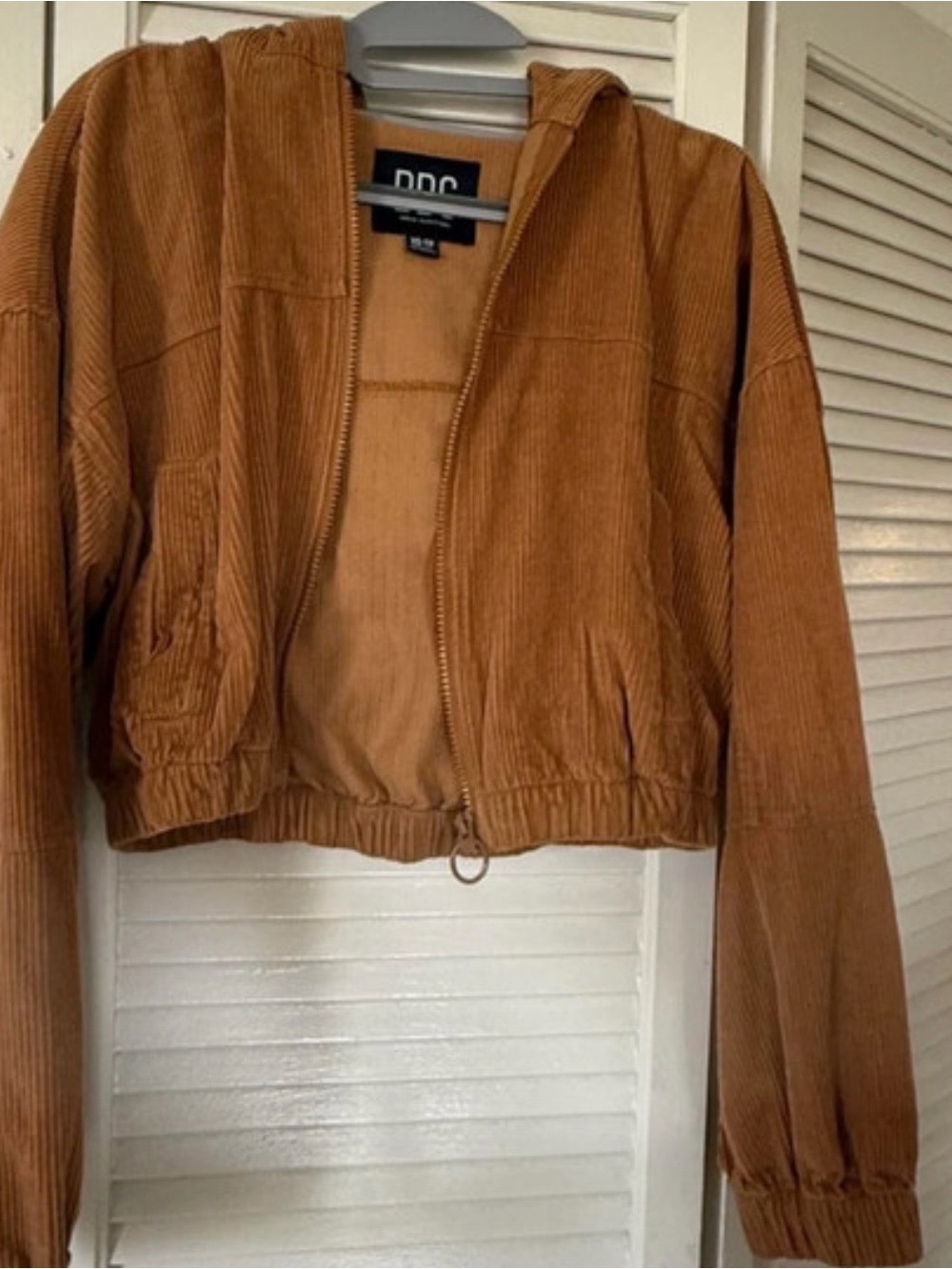 BDG Cropped Corduroy Hooded Bomber Jacket - Caramel